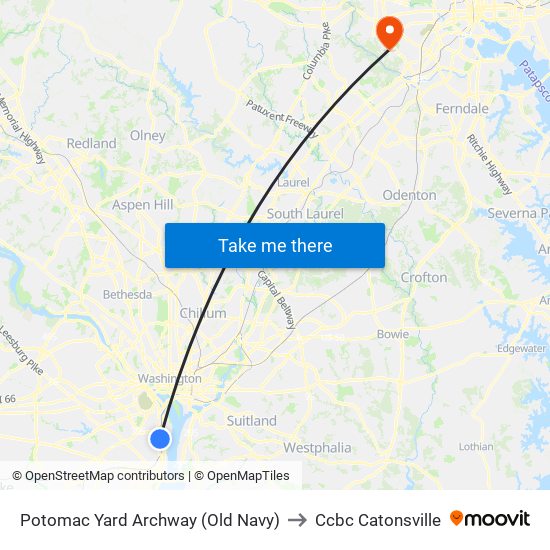 Potomac Yard Archway (Old Navy) to Ccbc Catonsville map