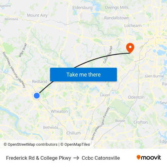 Frederick  Rd & College  Pkwy to Ccbc Catonsville map