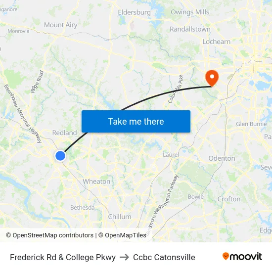 Frederick  Rd & College  Pkwy to Ccbc Catonsville map
