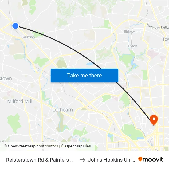 Reisterstown Rd & Painters Mill Rd Sb to Johns Hopkins University map