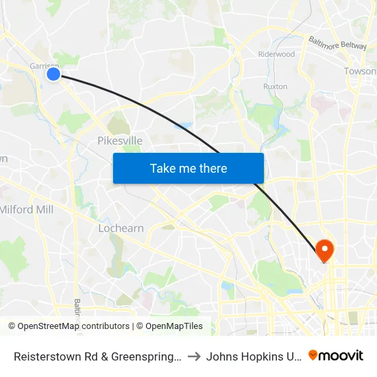 Reisterstown Rd & Greenspring Valley Rd Nb to Johns Hopkins University map