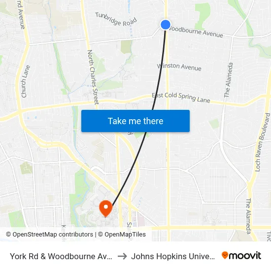 York Rd & Woodbourne Ave Sb to Johns Hopkins University map
