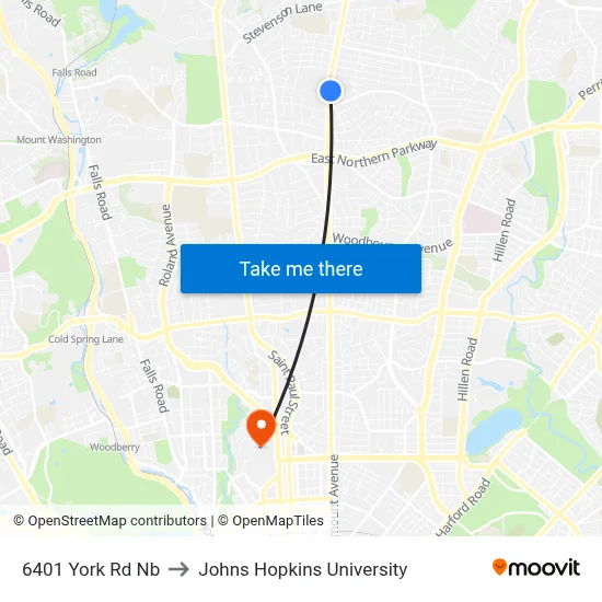 6401 York Rd Nb to Johns Hopkins University map