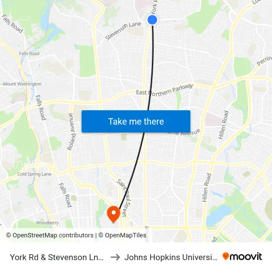 York Rd & Stevenson Lnsb to Johns Hopkins University map
