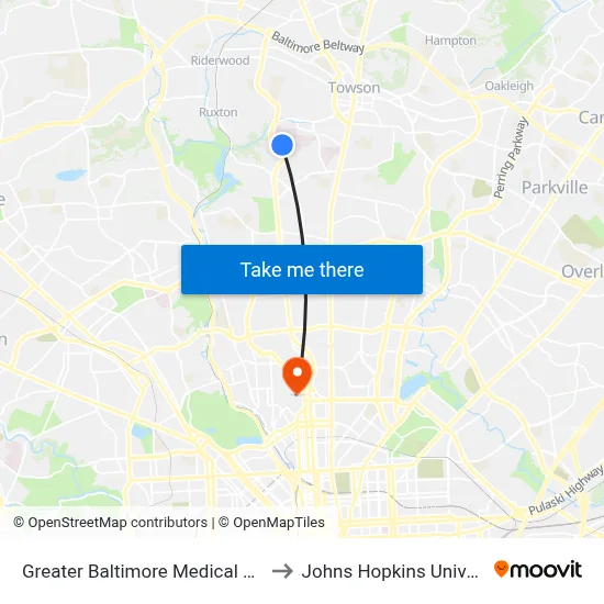 Greater Baltimore Medical Center to Johns Hopkins University map