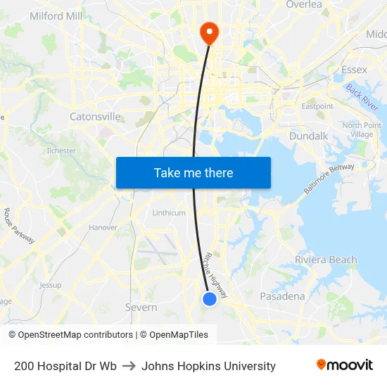 200 Hospital Dr Wb to Johns Hopkins University map