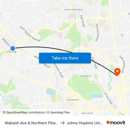 Wabash Ave & Northern Pkwy FS Sb to Johns Hopkins University map