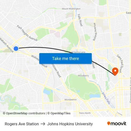 Rogers Ave Station to Johns Hopkins University map