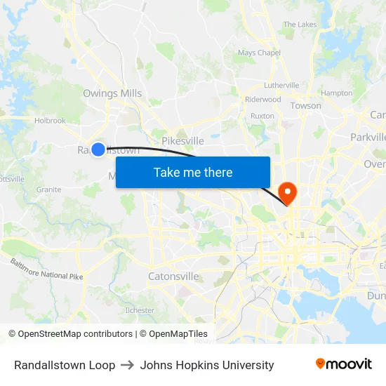 Randallstown Loop to Johns Hopkins University map