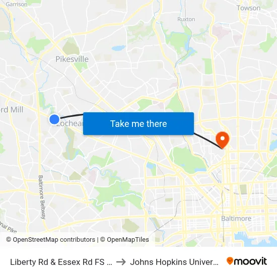 Liberty Rd & Essex Rd FS Sb to Johns Hopkins University map