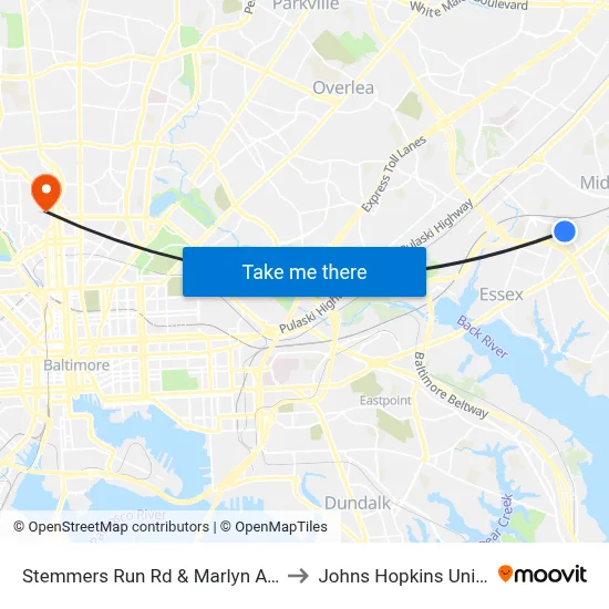 Stemmers Run Rd & Marlyn Ave FS Nb to Johns Hopkins University map