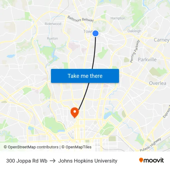 300 Joppa Rd Wb to Johns Hopkins University map