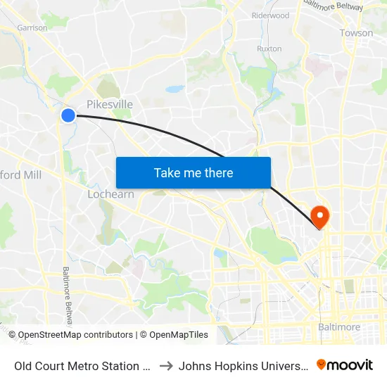 Old Court Metro Station Sb to Johns Hopkins University map