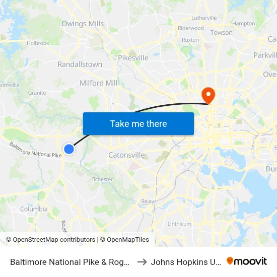 Baltimore National Pike & Rogers Ave FS Eb to Johns Hopkins University map
