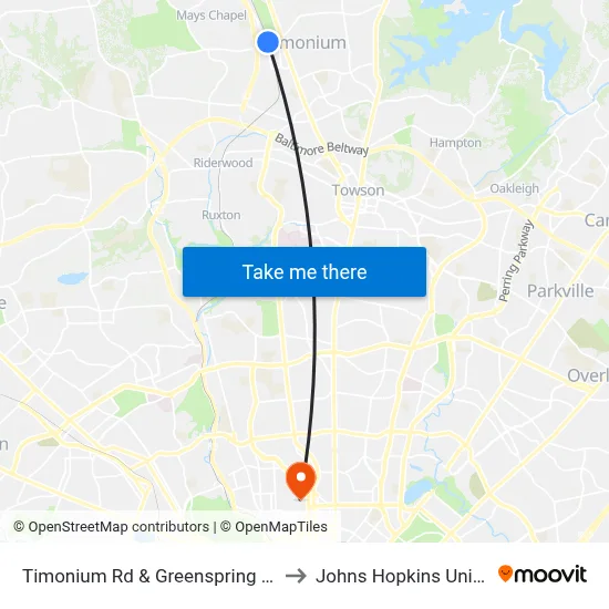 Timonium Rd & Greenspring Dr FS Eb to Johns Hopkins University map