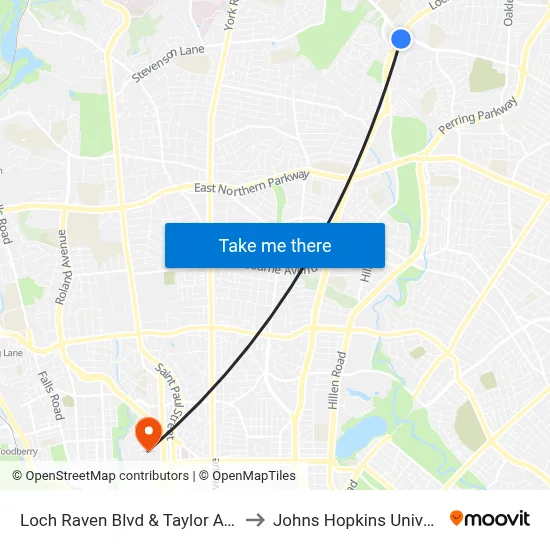Loch Raven Blvd & Taylor Ave Nb to Johns Hopkins University map