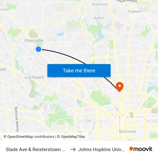 Slade Ave & Reisterstown Rd Wb to Johns Hopkins University map