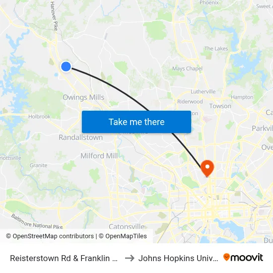 Reisterstown Rd & Franklin Blvd Sb to Johns Hopkins University map