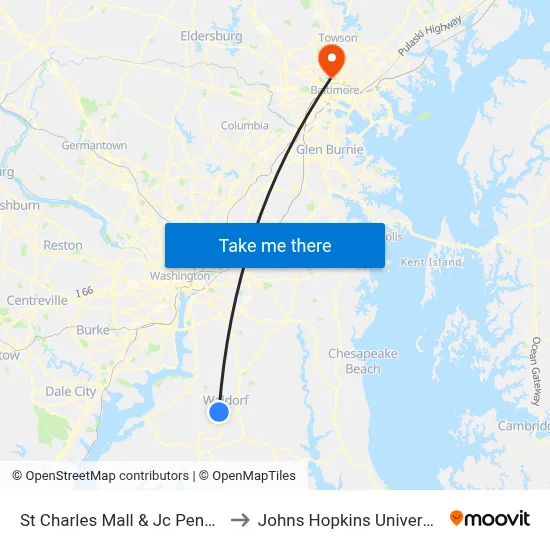 St Charles Mall & Jc Penney to Johns Hopkins University map