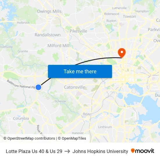 Lotte Plaza Us 40 & Us 29 to Johns Hopkins University map