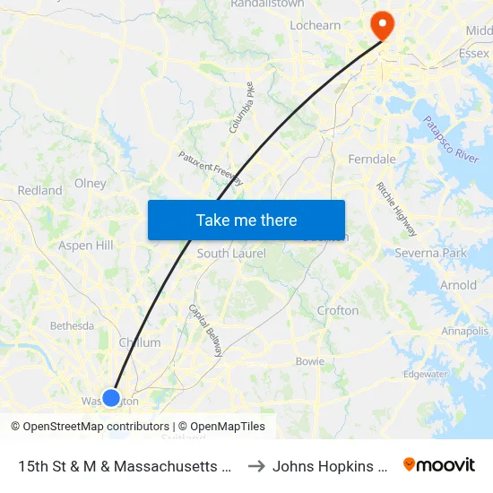 15th St & M & Massachusetts Ave NW Mid Nb to Johns Hopkins University map