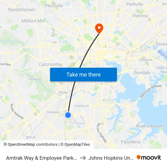 Amtrak Way & Employee Parking Lot Nb to Johns Hopkins University map