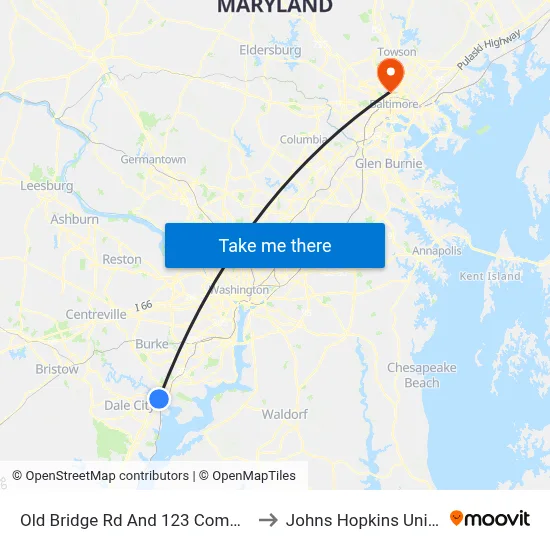 Old Bridge Rd And 123 Commuter Lot to Johns Hopkins University map