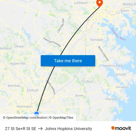 27 St Se+R St SE to Johns Hopkins University map