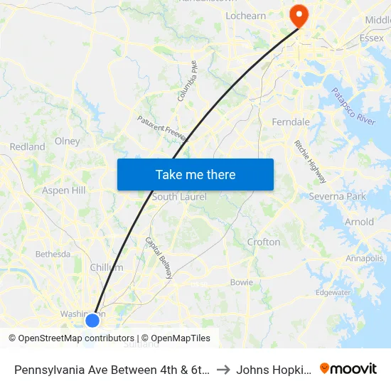 Pennsylvania Ave Between 4th & 6th St Nw (Canadian Embassy) to Johns Hopkins University map