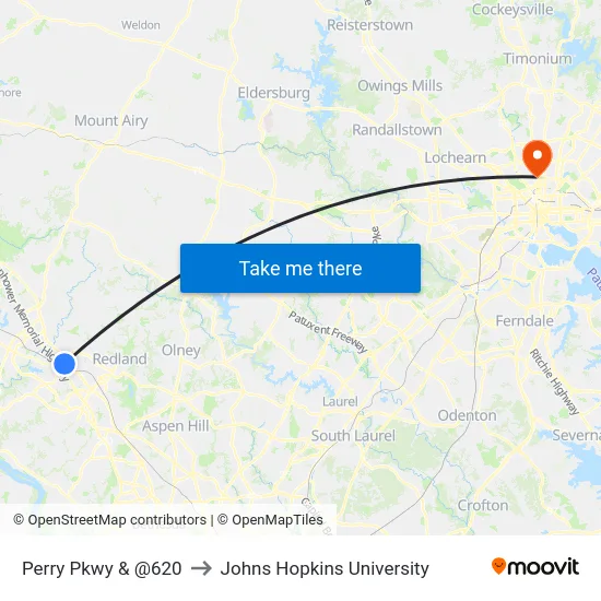 Perry Pkwy & @620 to Johns Hopkins University map