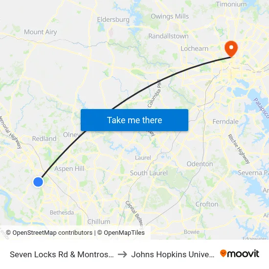 Seven Locks Rd & Montrose Rd to Johns Hopkins University map