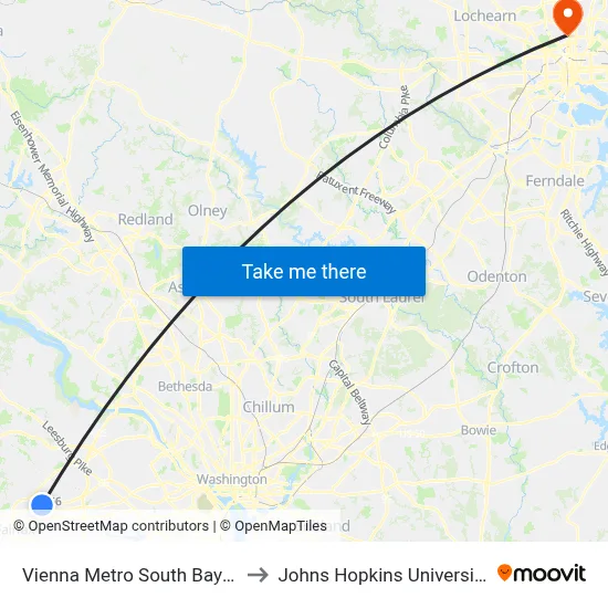 Vienna Metro South Bay Q to Johns Hopkins University map