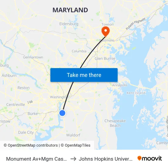 Monument Av+Mgm Casino to Johns Hopkins University map