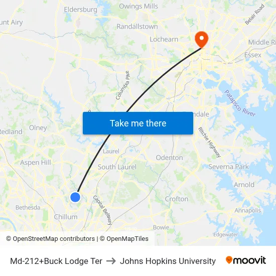 Md-212+Buck Lodge Ter to Johns Hopkins University map