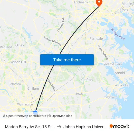 Marion Barry Av Se+18 St SE to Johns Hopkins University map