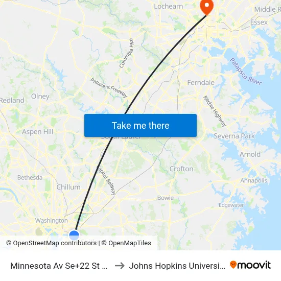 Minnesota Av Se+22 St SE to Johns Hopkins University map