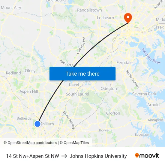14 St Nw+Aspen St NW to Johns Hopkins University map
