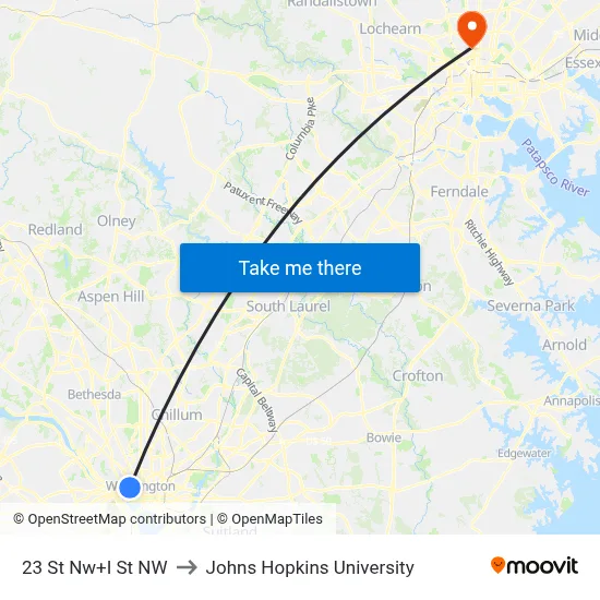 23 St Nw+I St NW to Johns Hopkins University map