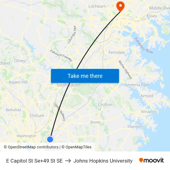 E Capitol St Se+49 St SE to Johns Hopkins University map