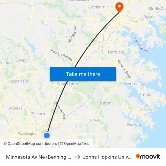 Minnesota Av Ne+Benning Rd NE to Johns Hopkins University map