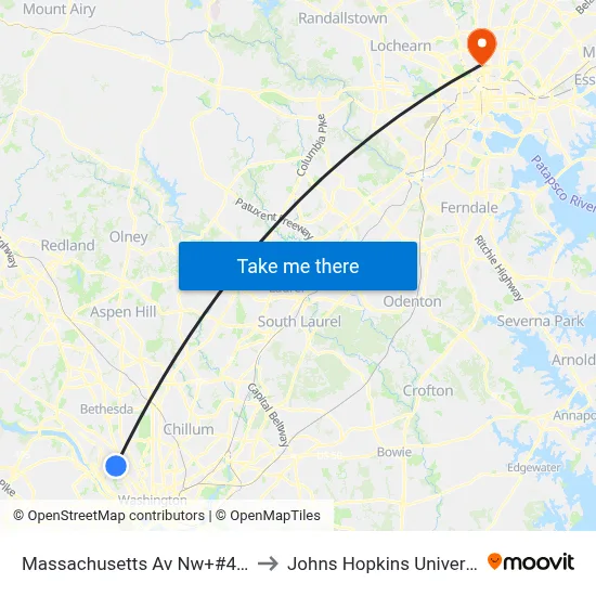 Massachusetts Av Nw+#4201 to Johns Hopkins University map