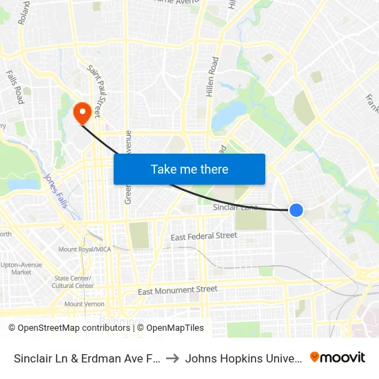 Sinclair Ln & Erdman Ave FS Eb to Johns Hopkins University map