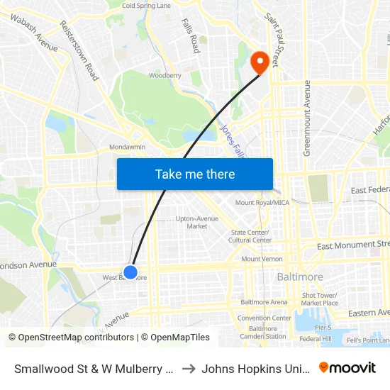 Smallwood St & W Mulberry St Sb Ns to Johns Hopkins University map