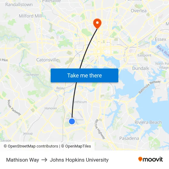 Mathison Way to Johns Hopkins University map