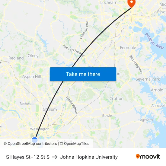 S Hayes St+12 St S to Johns Hopkins University map