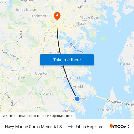 Navy-Marine Corps Memorial Stadium (Stop 3) to Johns Hopkins University map