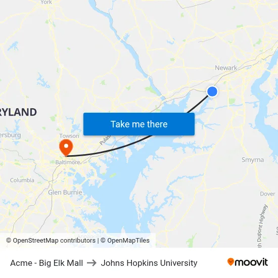 Acme - Big Elk Mall to Johns Hopkins University map
