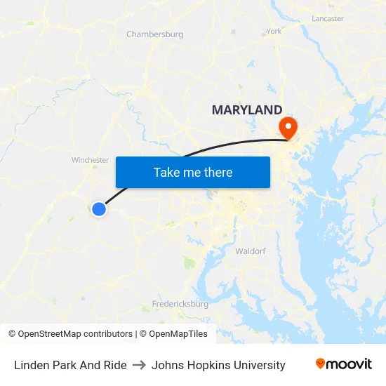 Linden Park And Ride to Johns Hopkins University map