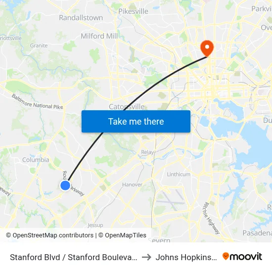 Stanford Blvd / Stanford Boulevard Cir (Westbound) to Johns Hopkins University map