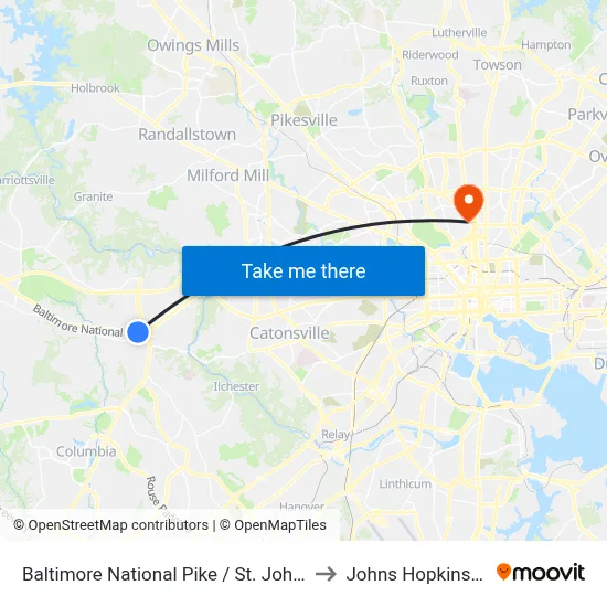 Baltimore National Pike / St. John's Ln (Eastbound) to Johns Hopkins University map